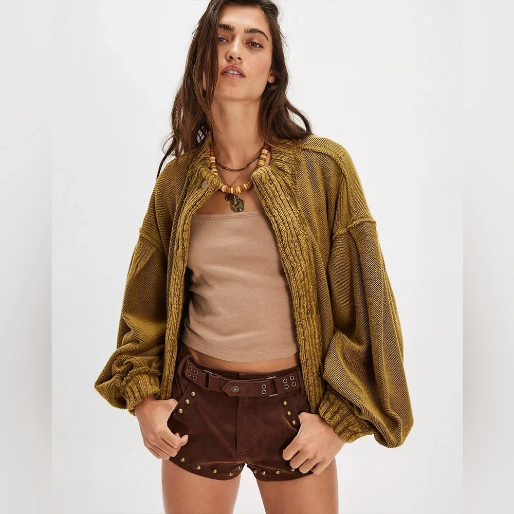 NWT FREE PEOPLE WE THE FREE Cute In This Cardi | Fir Green/Moss MSRP $168 Size S - Picture 5 of 11